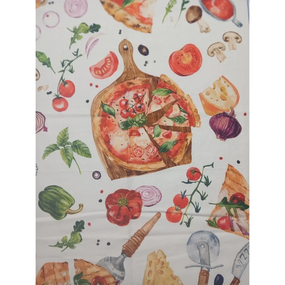 Sur la Table Pizza Watercolor Print Cotton Kitchen Dish Towel White Blue 20x30